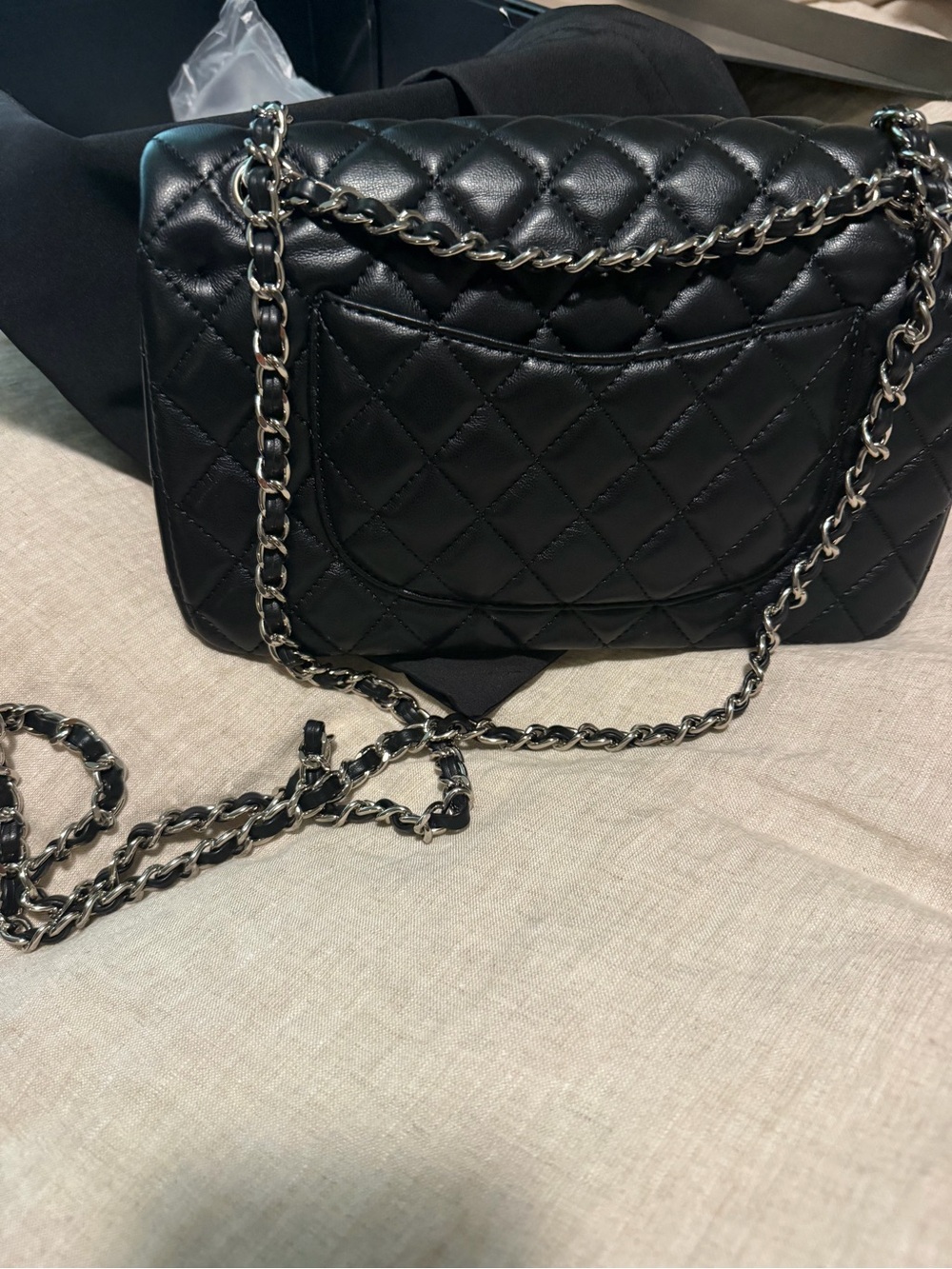Classic Quilted Caviar Leather Double Flap Bag in Black (Medium size) - Picture 7 of 10